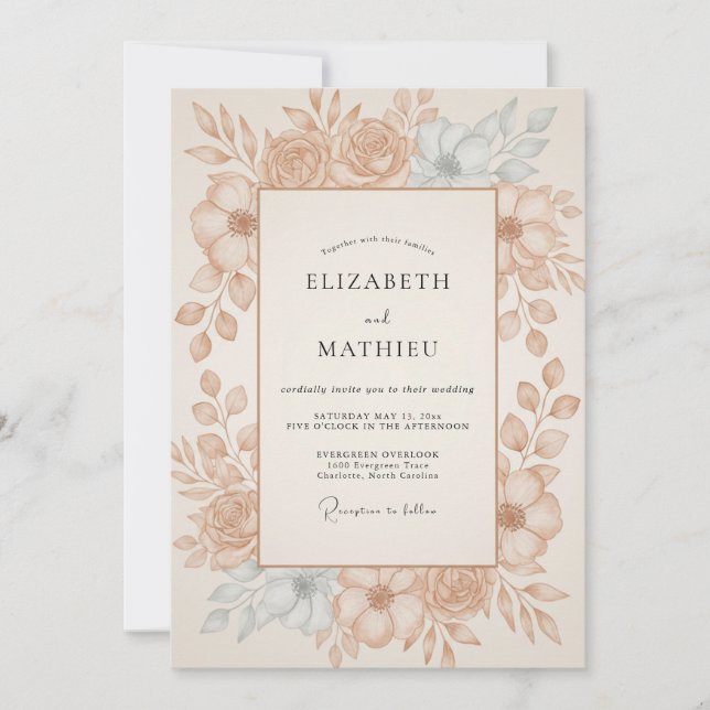 Champagne Copper Leaf Wedding Invitation (Front)