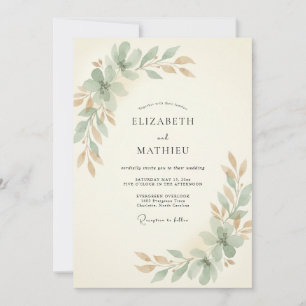Champagne Copper Leafy Wedding Invitation