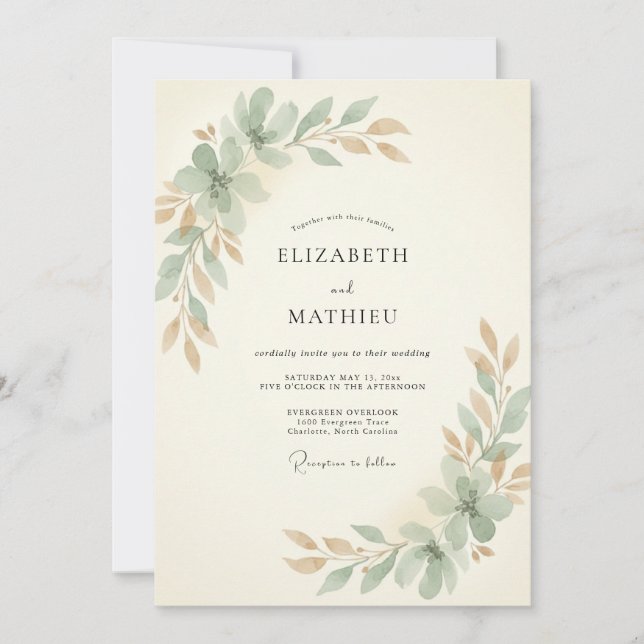 Champagne Copper Leafy Wedding Invitation (Front)