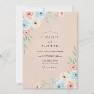 Champagne Coral Blossom Wedding Invitation