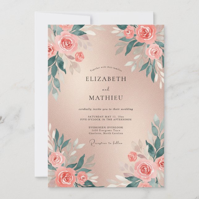 Champagne Coral Petal Wedding Invitation (Front)