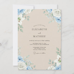 Champagne Cornflower Leaf Wedding Invitation