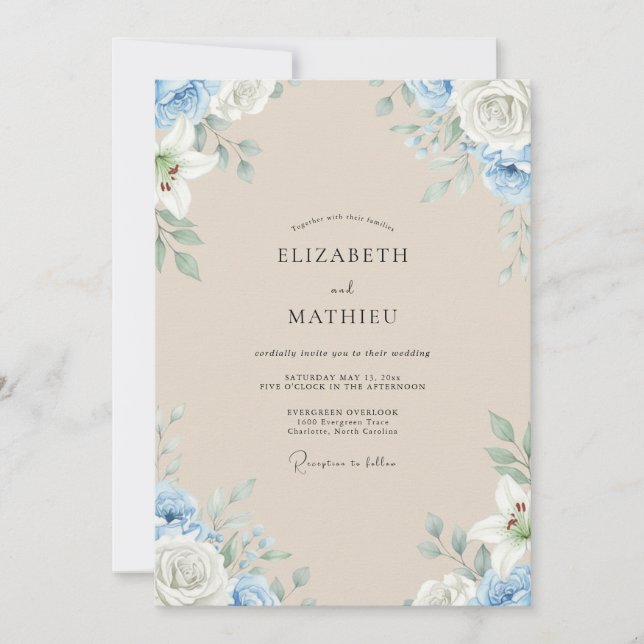 Champagne Cornflower Leaf Wedding Invitation (Front)