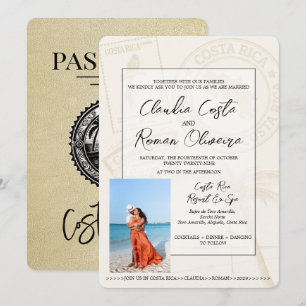 Champagne Costa Rica Passport Wedding Invitation