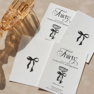 Champagne coupe Black Bow Birthday Party Invite