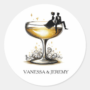 Champagne Couple Classic Round Sticker