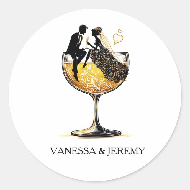Champagne Couple Classic Round Sticker (Front)