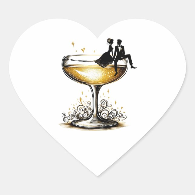 Champagne Couple Heart Sticker (Front)