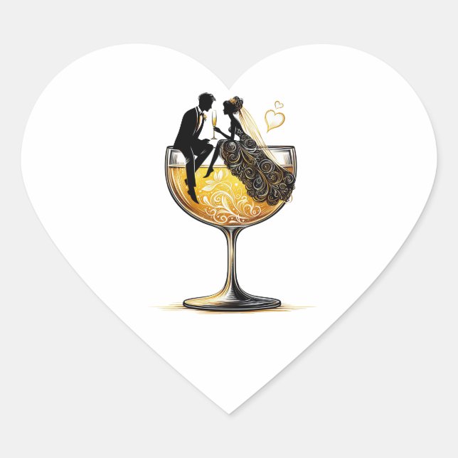 Champagne Couple Heart Sticker (Front)