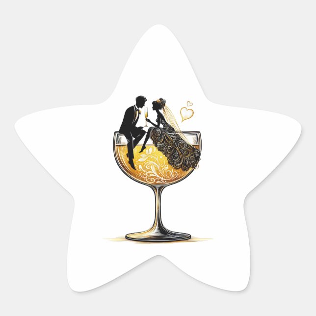 Champagne Couple Star Sticker (Front)