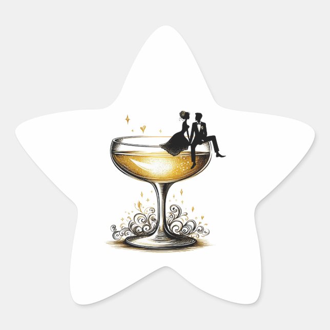 Champagne Couple Star Sticker (Front)