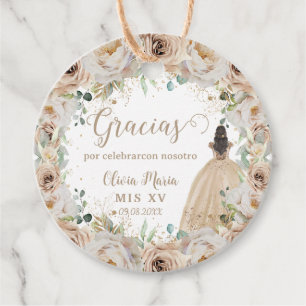 Champagne Cream Beige Floral Princess Quinceañera Favour Tags