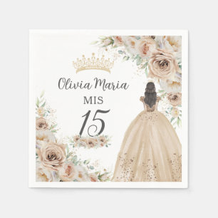 Champagne Cream Beige Floral Princess Quinceañera Napkin