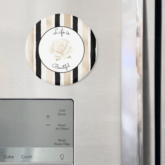 Champagne Cream Black White Rose Stripes   Magnet (In Situ (Fridge))