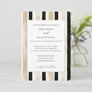 Champagne Cream Black White Stripes Wedding Invitation