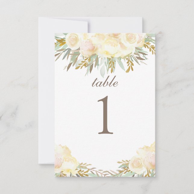 Champagne Cream Wedding Table Card | Floral (Front)