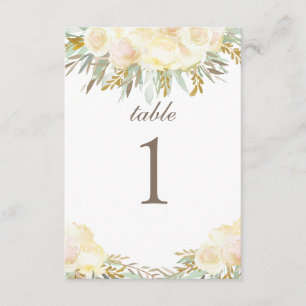 Champagne Cream Wedding Table Card Floral