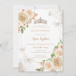 Champagne Creme Quinceañera Butterfly Tiara Invitation