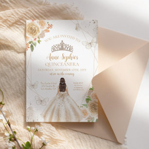 Champagne Creme Quinceañera Butterfly Tiara Invitation