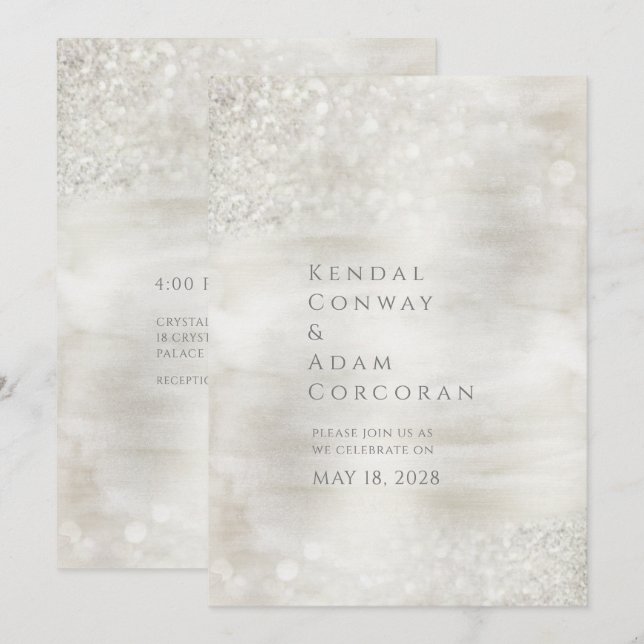 Champagne Crystal Ridge Elegant Sparkling Wedding Invitation (Front/Back)