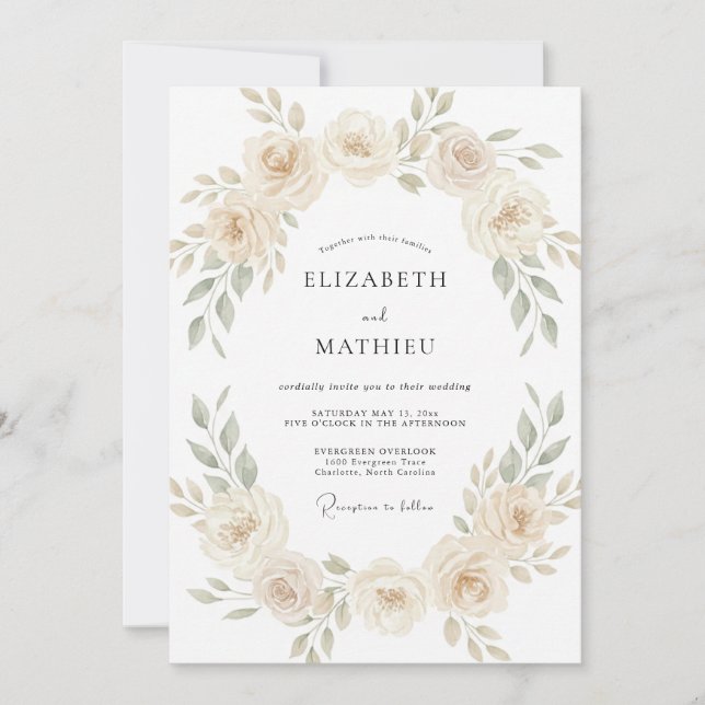 Champagne Dainty Floral Wedding Invitation (Front)