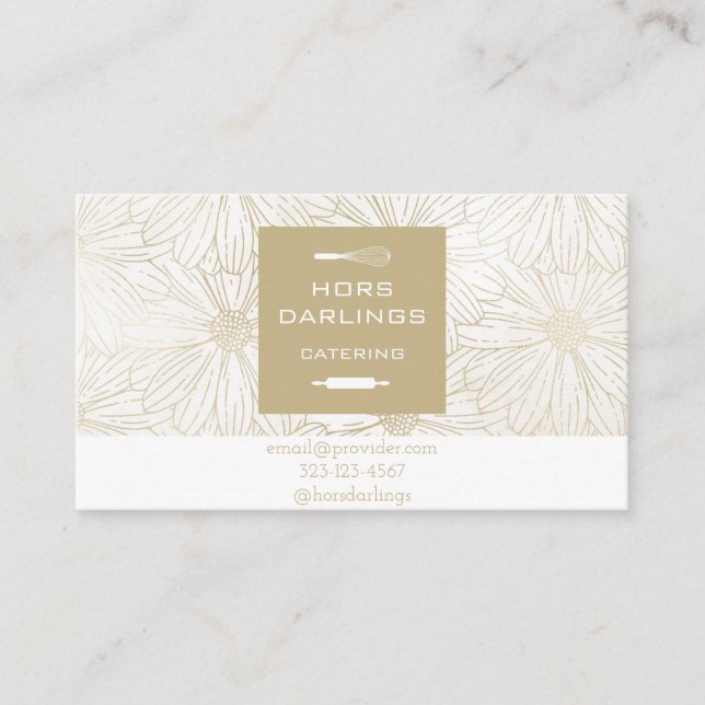 champagne daisy taupe catering bakery private chef business card (Front)