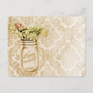 Champagne damask floral mason jar wedding invitation