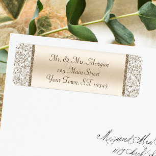 Champagne Damask Wedding Return Address