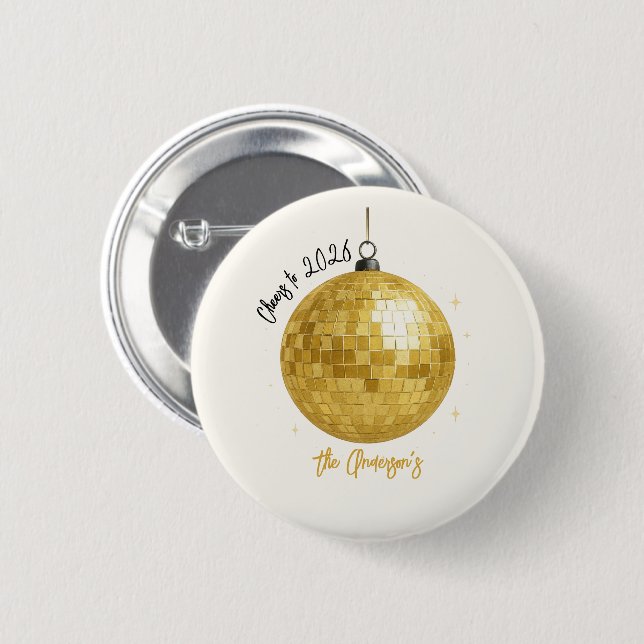 Champagne Disco Ball 2026 New Year Eve 6 Cm Round Badge (Front & Back)