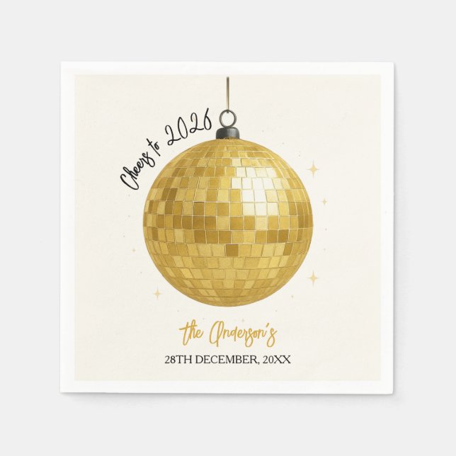Champagne Disco Ball 2026 New Year Eve Napkin (Front)