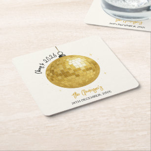 Champagne Disco Ball 2026 New Year Eve Square Paper Coaster