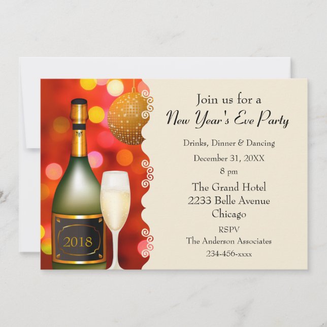 Champagne Disco Ball New Year Invitation (Front)