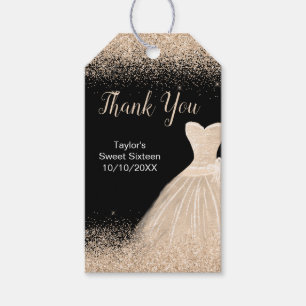 Champagne Dress Faux Glitter Sweet 16 Birthday Gift Tags