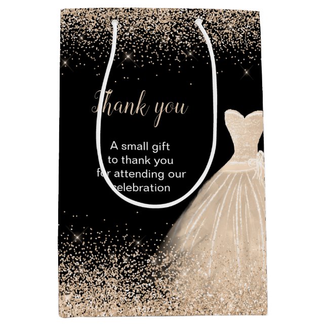 Champagne Dress Faux Glitter Sweet 16 Birthday Medium Gift Bag (Front)