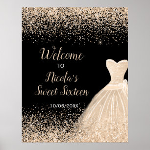 Champagne Dress Faux Glitter Sweet 16 Welcome Poster