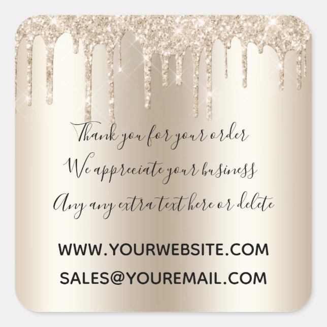Champagne Dripping Glitter Thank you Business  Square Sticker (Front)