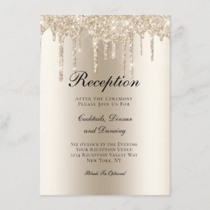 Champagne Dripping Glitter Wedding Reception  Enclosure Card