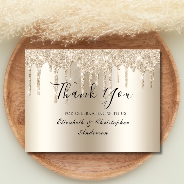 Champagne Dripping Glitter Wedding Thank You Card (Champagne Dripping Glitter Wedding thank you cards. Personalized)