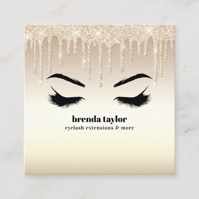 Champagne Dripps Eyelash browbar professional   Square Business Card (Front)