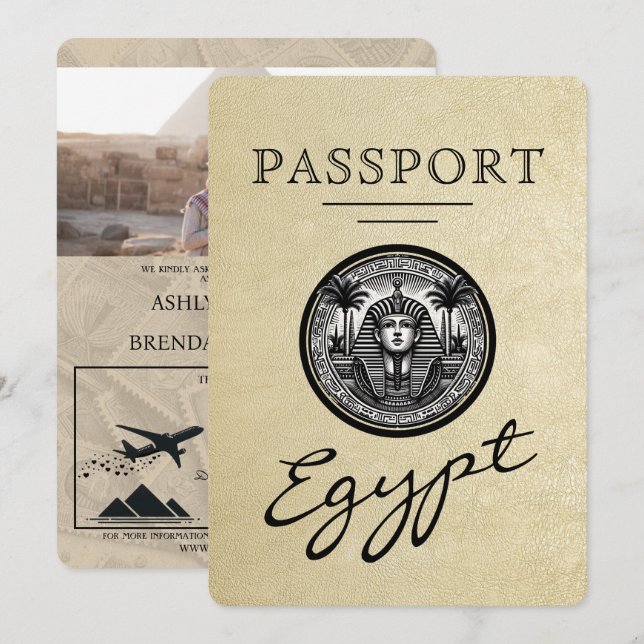 Champagne Egypt Passport Wedding Invitation (Front/Back)