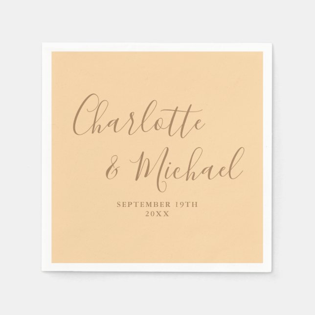 Champagne Elegant Signature Script Wedding Napkin (Front)