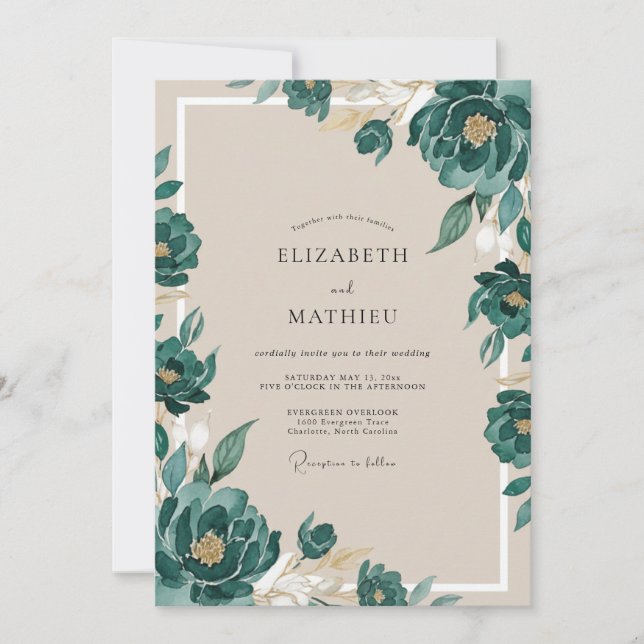 Champagne Emerald Painted Wedding Invitation (Front)