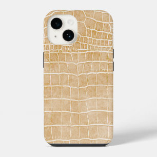 Champagne Faux Crocodile Leather iPhone 14 Case