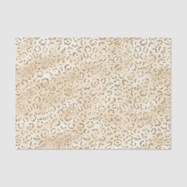 Champagne Faux Glitter Leopard Print Tissue Paper (Front)