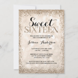 Champagne Faux Glitter Sweet 16 Birthday Invitation