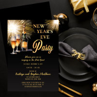 Champagne Fireworks Black Gold New Years Eve Party
