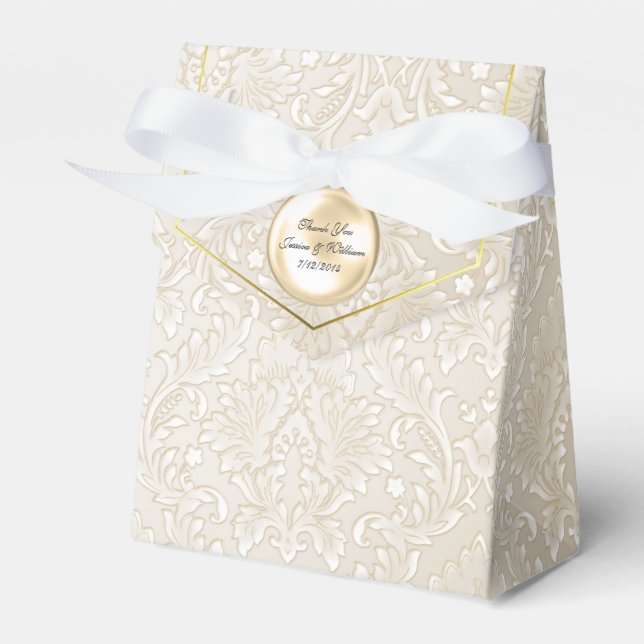 Champagne Fleur Damask Wedding Favour Gift Box (Front Side)