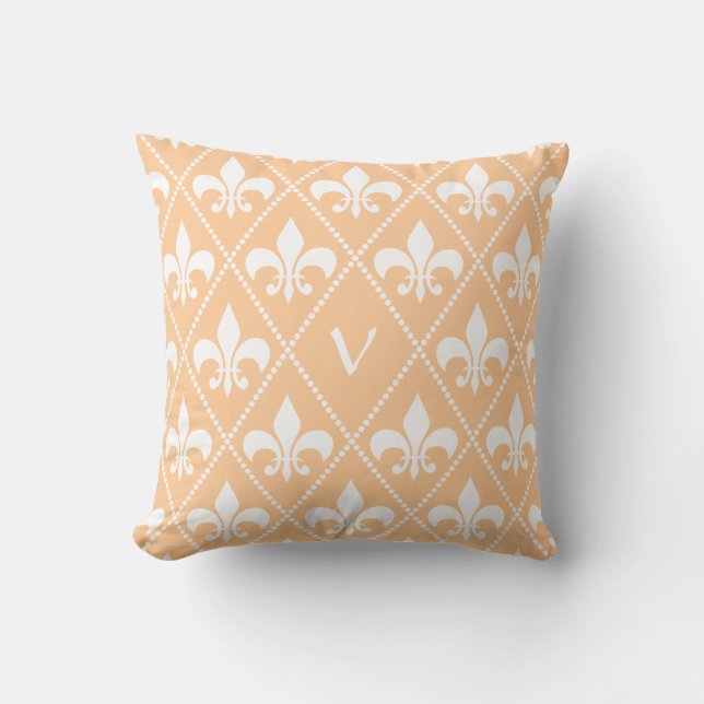 Champagne Fleur de Lis with monogram initial Cushion (Front)