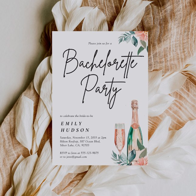 Champagne Floral Bachelorette Party Invitation (Creator Uploaded)