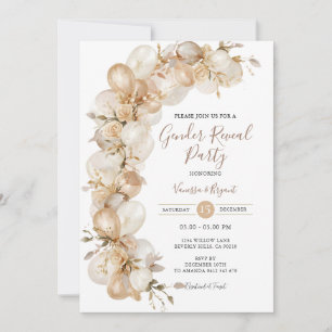 Champagne Floral Balloon Gender Reveal Party  Invitation